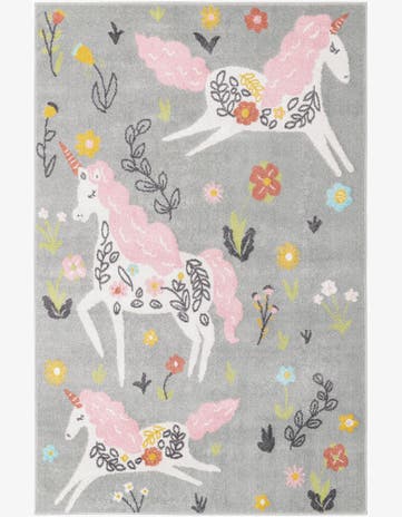 Gray Unicorns Whimsy Kids Rug