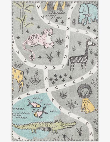 Gray Animals Whimsy Kids Rug
