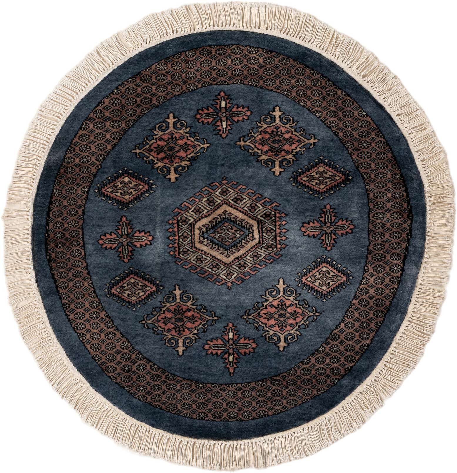 3' 1 x 3' 1 Hand Knotted Bokhara Oriental Wool Round Rug