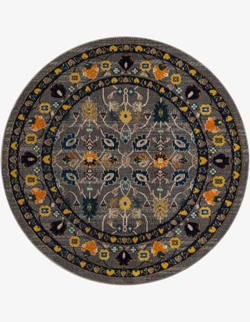 Gray Washable Fleur Round Rug