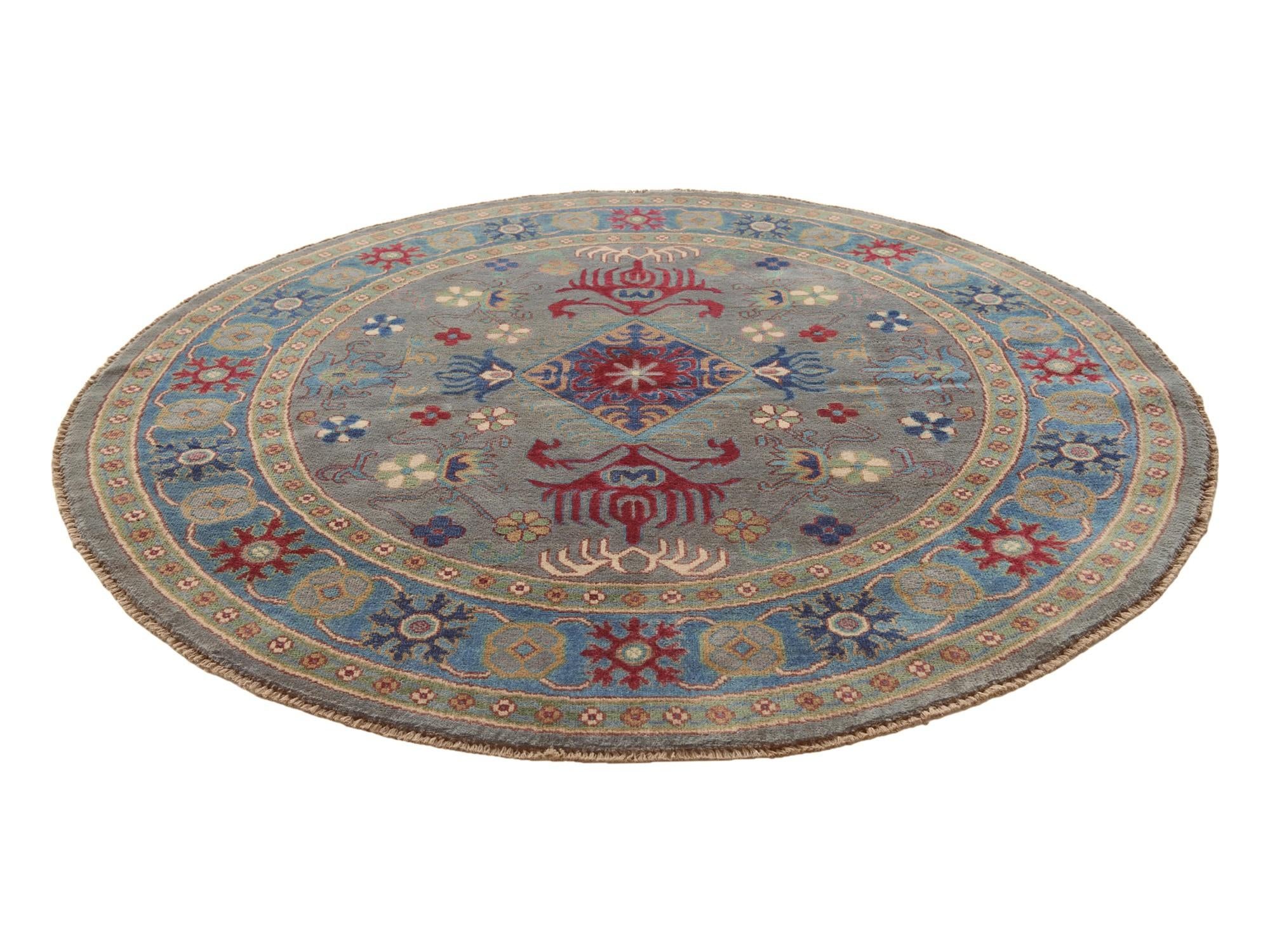 5' 9 x 5' 10 Hand Knotted Kazak Round Rug