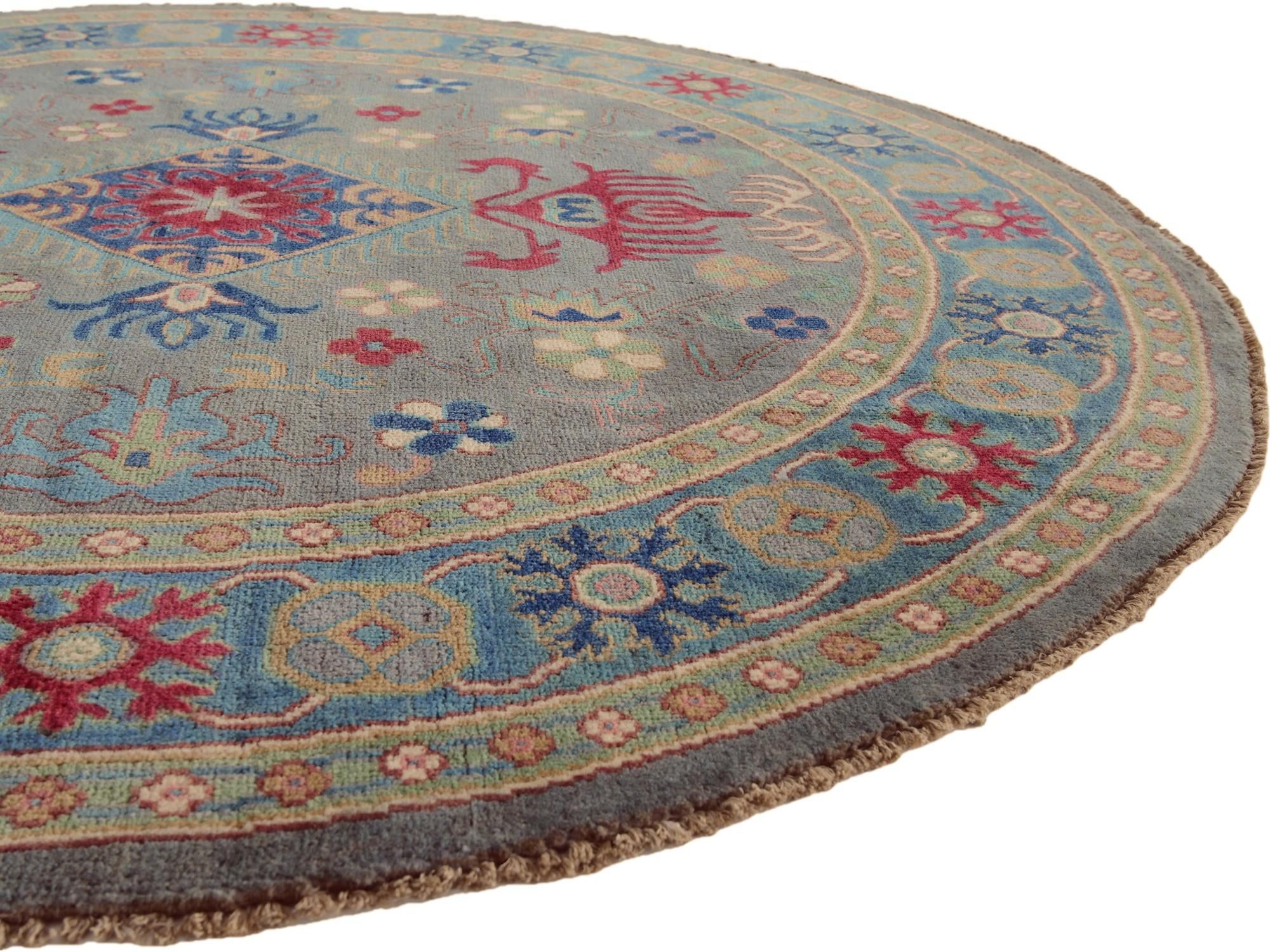 5' 9 x 5' 10 Hand Knotted Kazak Round Rug