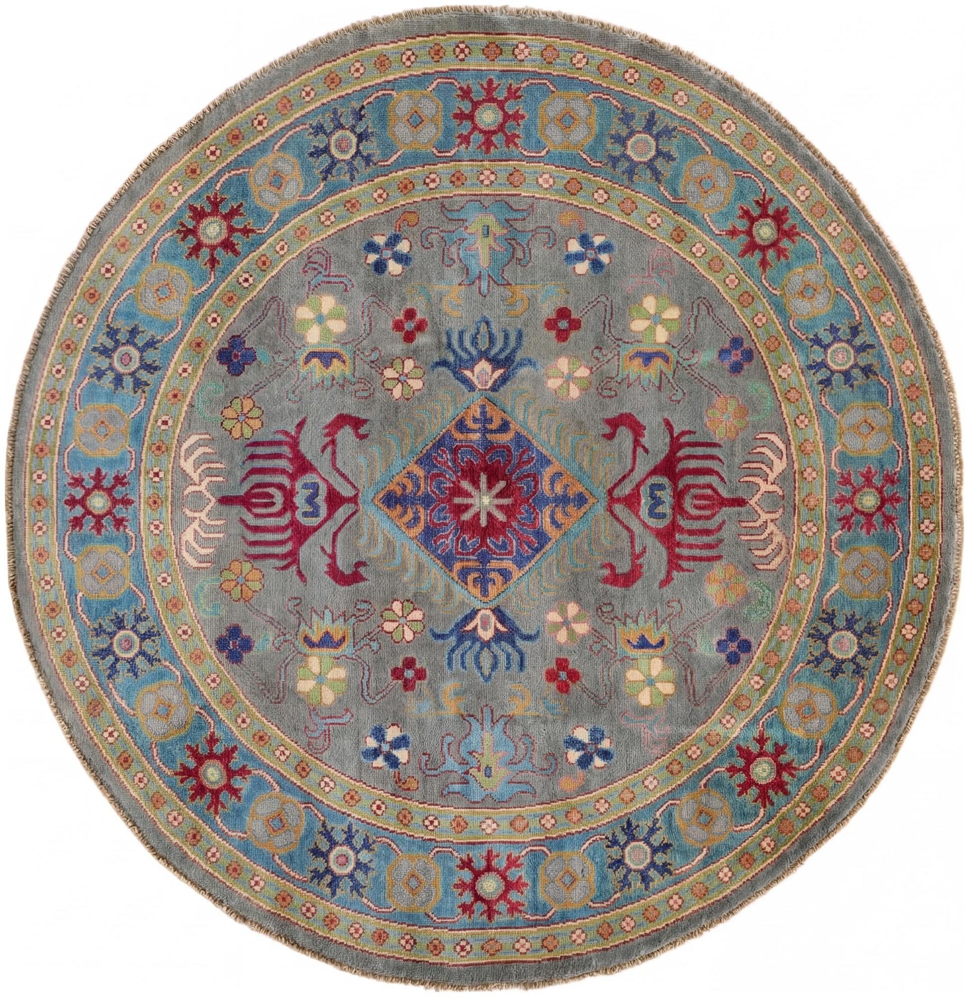 5' 9 x 5' 10 Hand Knotted Kazak Round Rug