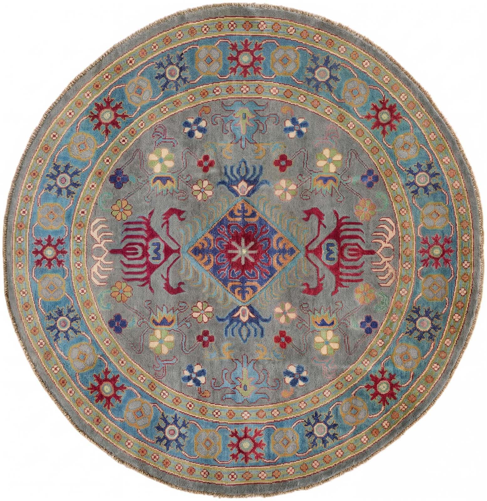 5' 9 x 5' 10 Hand Knotted Kazak Round Rug
