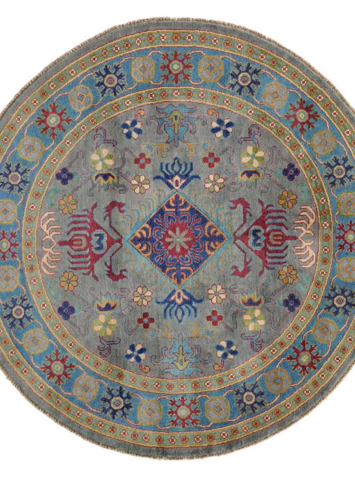 5' 9 x 5' 9 Hand Knotted Kazak Round Rug