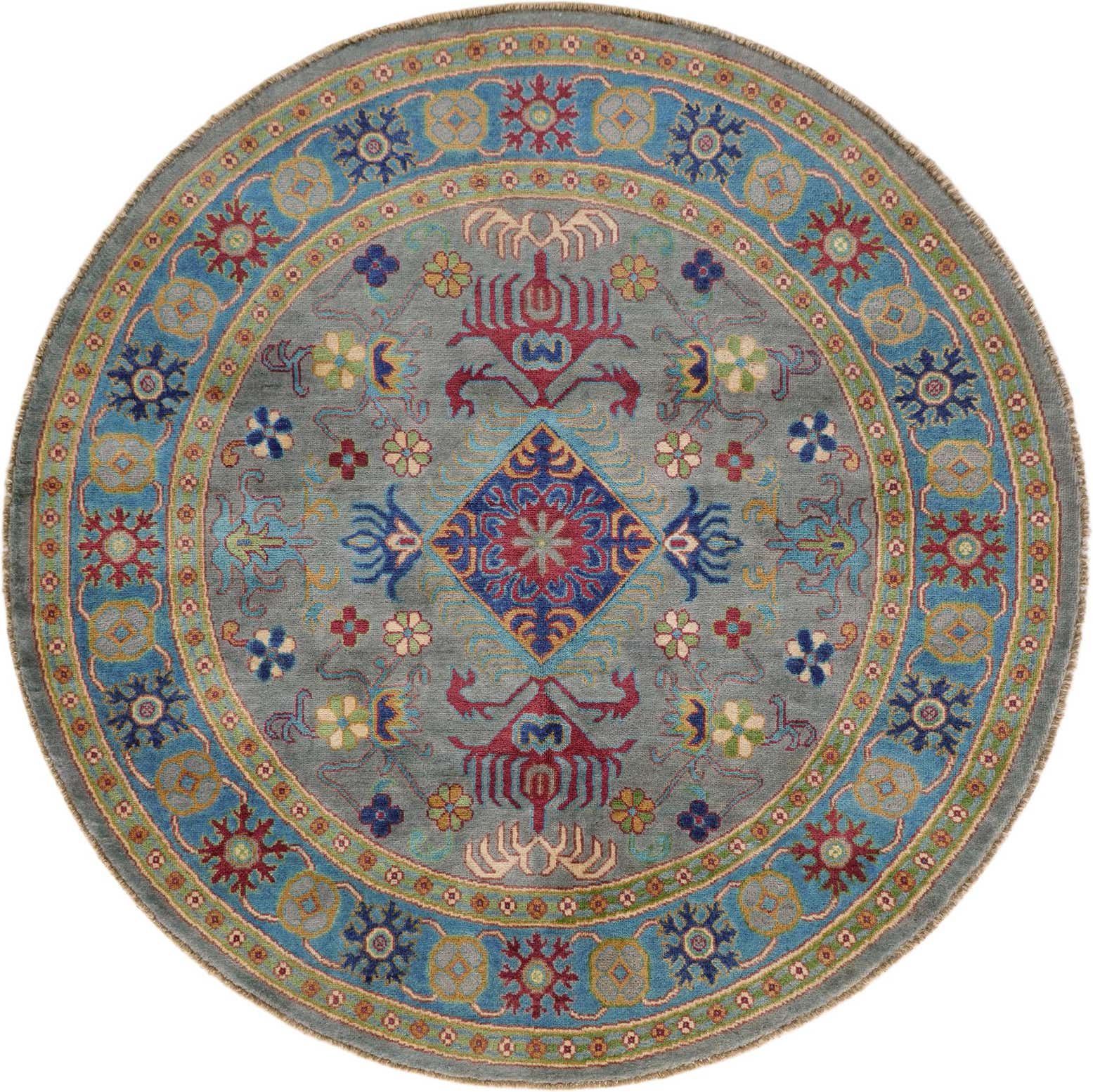 5' 9 x 5' 9 Hand Knotted Kazak Round Rug