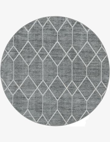 Gray Lattice Trellis Round Rug