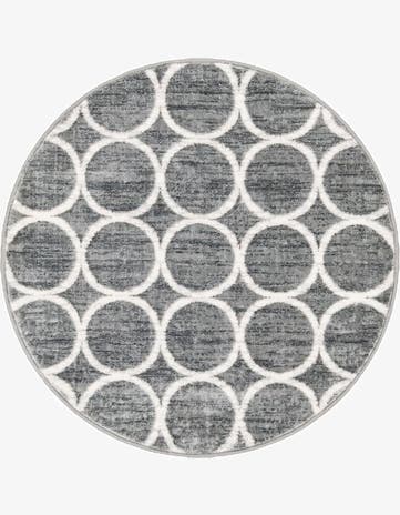 Gray Lattice Trellis Round Rug