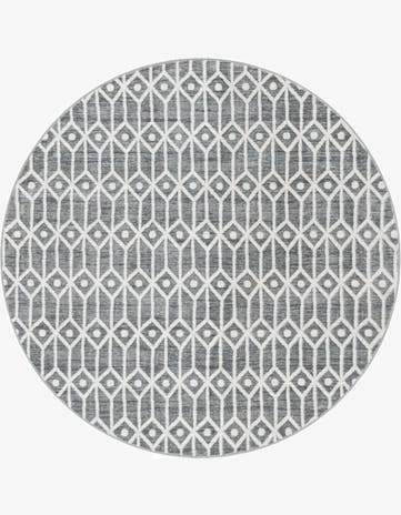 Gray Lattice Trellis Round Rug