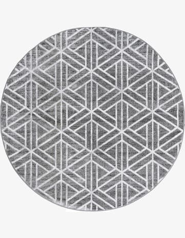 Gray Lattice Trellis Round Rug