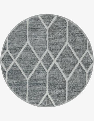Gray Lattice Trellis Round Rug