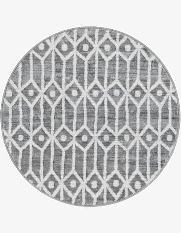 Gray Lattice Trellis Round Rug