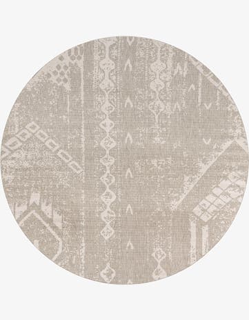 Gray Easy-Clean Bohemian Indoor / Outdoor Round Rug