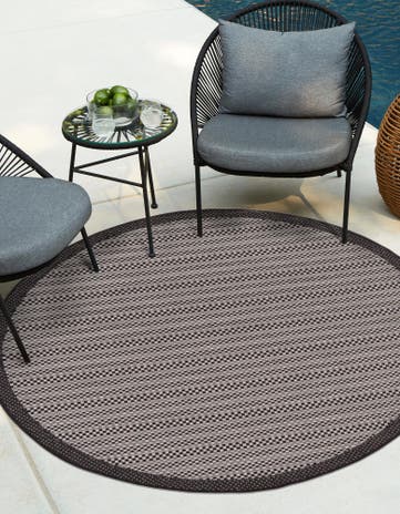 Gray Easy-Clean Border Indoor / Outdoor Round Rug