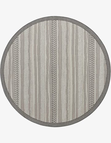 Gray Easy-Clean Border Indoor / Outdoor Round Rug