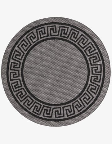 Gray Easy-Clean Border Indoor / Outdoor Round Rug