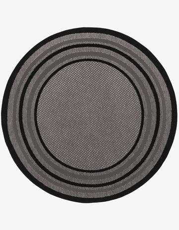 Gray Easy-Clean Border Indoor / Outdoor Round Rug