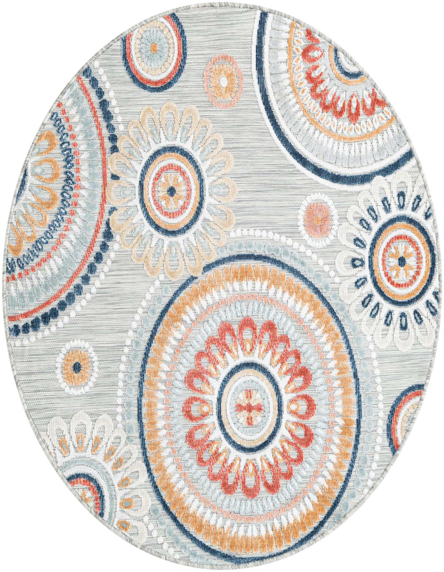 4' 5 x 4' 5 Easy-Clean Botanical Indoor / Outdoor Round Rug
