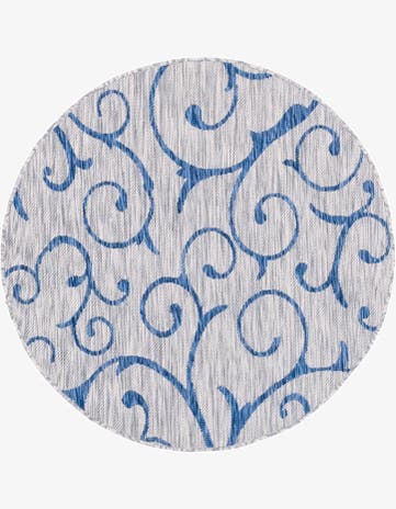 Gray Easy-Clean Botanical Indoor / Outdoor Round Rug