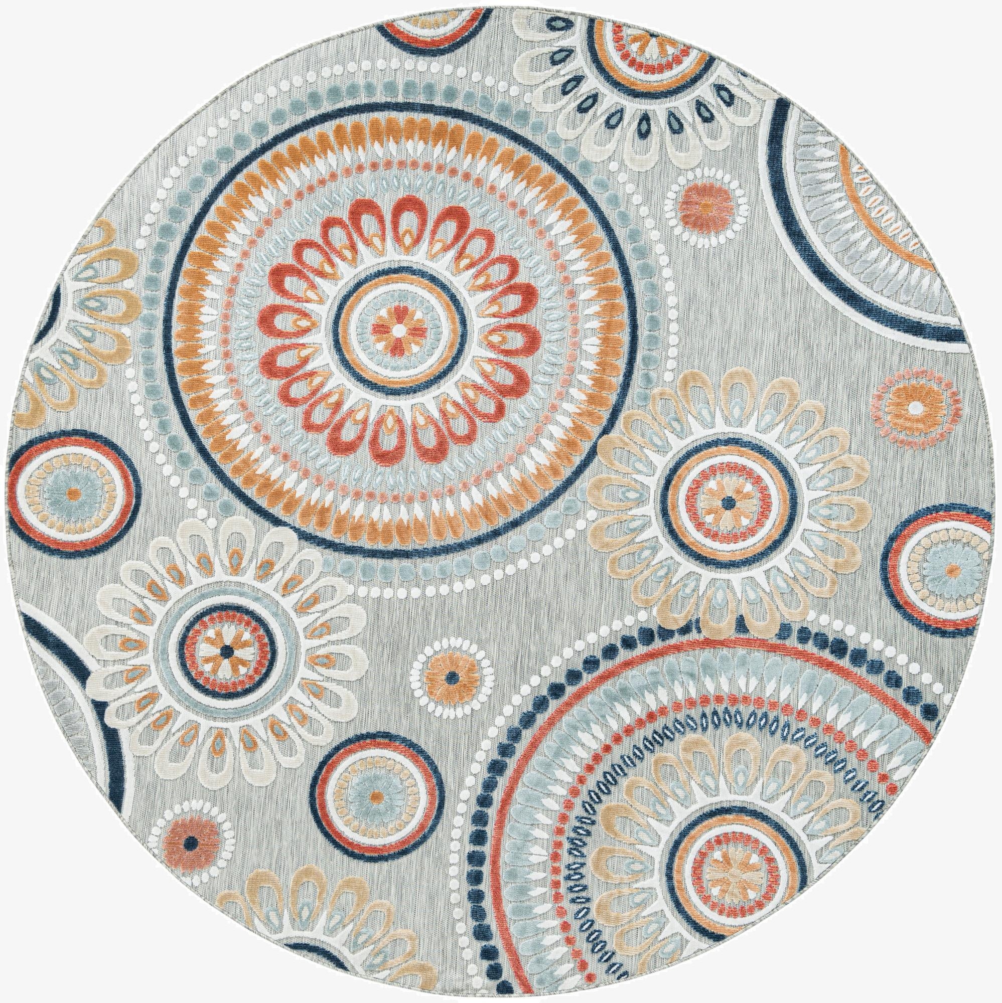 8' 2 x 8' 2  Washable Botanical Indoor / Outdoor Round Rug