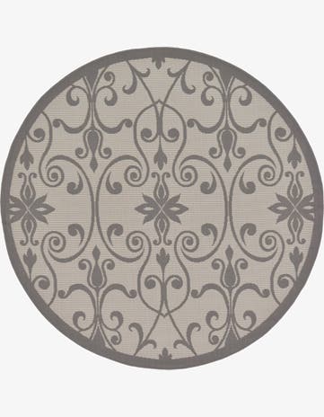Gray Easy-Clean Botanical Indoor / Outdoor Round Rug