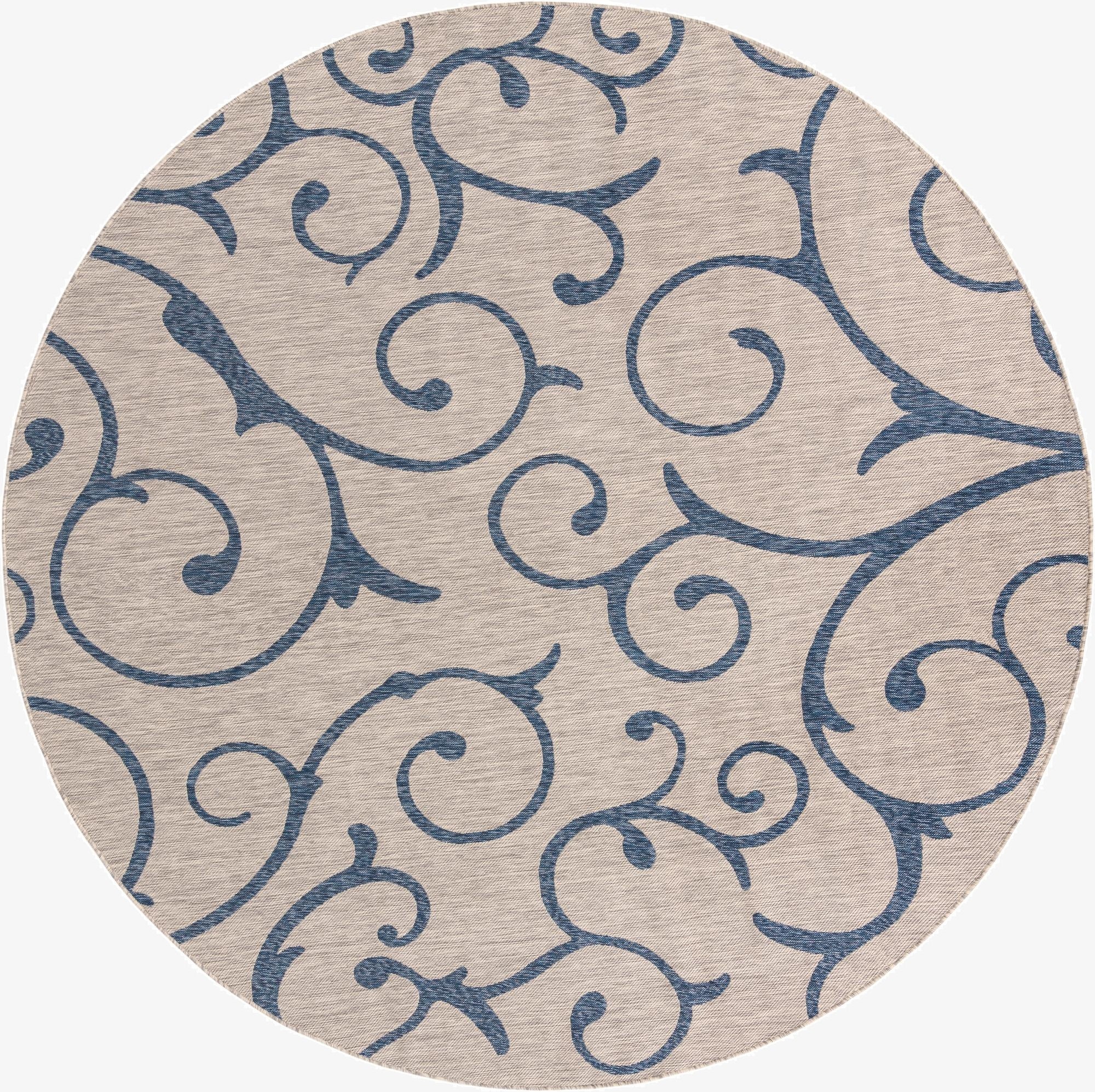 10' 8 x 10' 8  Washable Botanical Indoor / Outdoor Round Rug