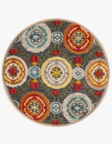 Gray Easy-Clean Casablanca Indoor / Outdoor Round Rug