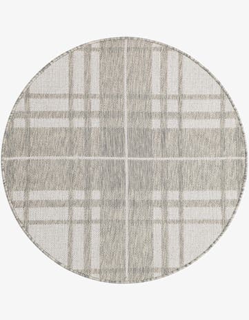 Gray Easy-Clean Checkered Indoor / Outdoor Round Rug