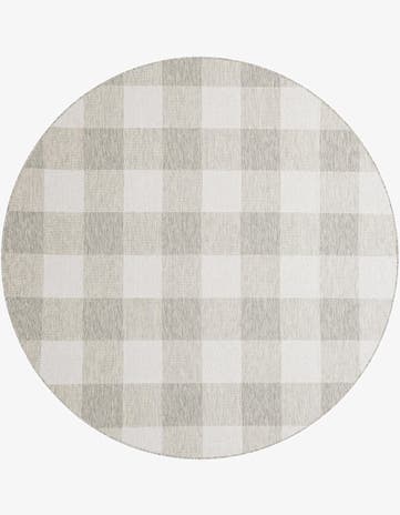 Gray Easy-Clean Checkered Indoor / Outdoor Round Rug