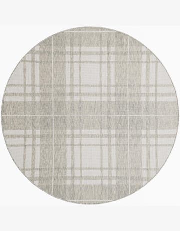 Gray Easy-Clean Checkered Indoor / Outdoor Round Rug