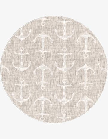 Gray Easy-Clean Coastal Indoor / Outdoor Round Rug