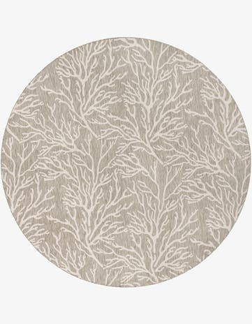 Gray Easy-Clean Coastal Indoor / Outdoor Round Rug