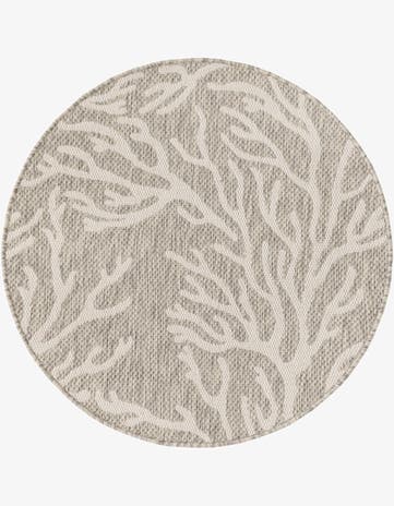 Gray Easy-Clean Coastal Indoor / Outdoor Round Rug