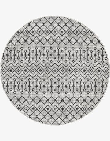 Gray Easy-Clean Lattice Indoor / Outdoor Round Rug