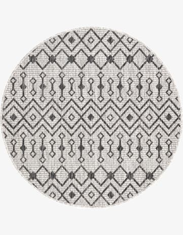 Gray Easy-Clean Lattice Indoor / Outdoor Round Rug