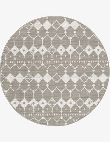 Gray Easy-Clean Lattice Indoor / Outdoor Round Rug