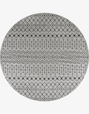 Gray Easy-Clean Lattice Indoor / Outdoor Round Rug
