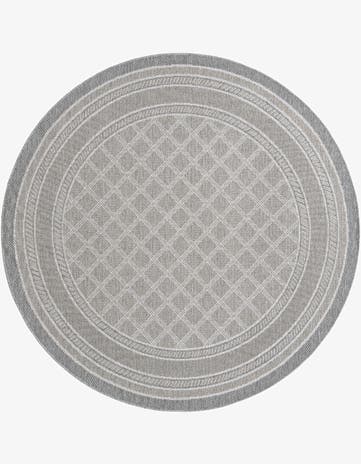 Gray Easy-Clean Lattice Indoor / Outdoor Round Rug
