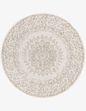 Gray Easy-Clean Traditional Indoor / Outdoor Round Rug