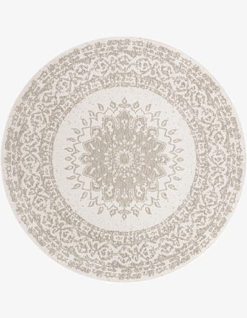 Gray Easy-Clean Traditional Indoor / Outdoor Round Rug