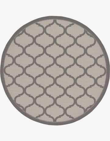 Gray Easy-Clean Trellis Indoor / Outdoor Round Rug