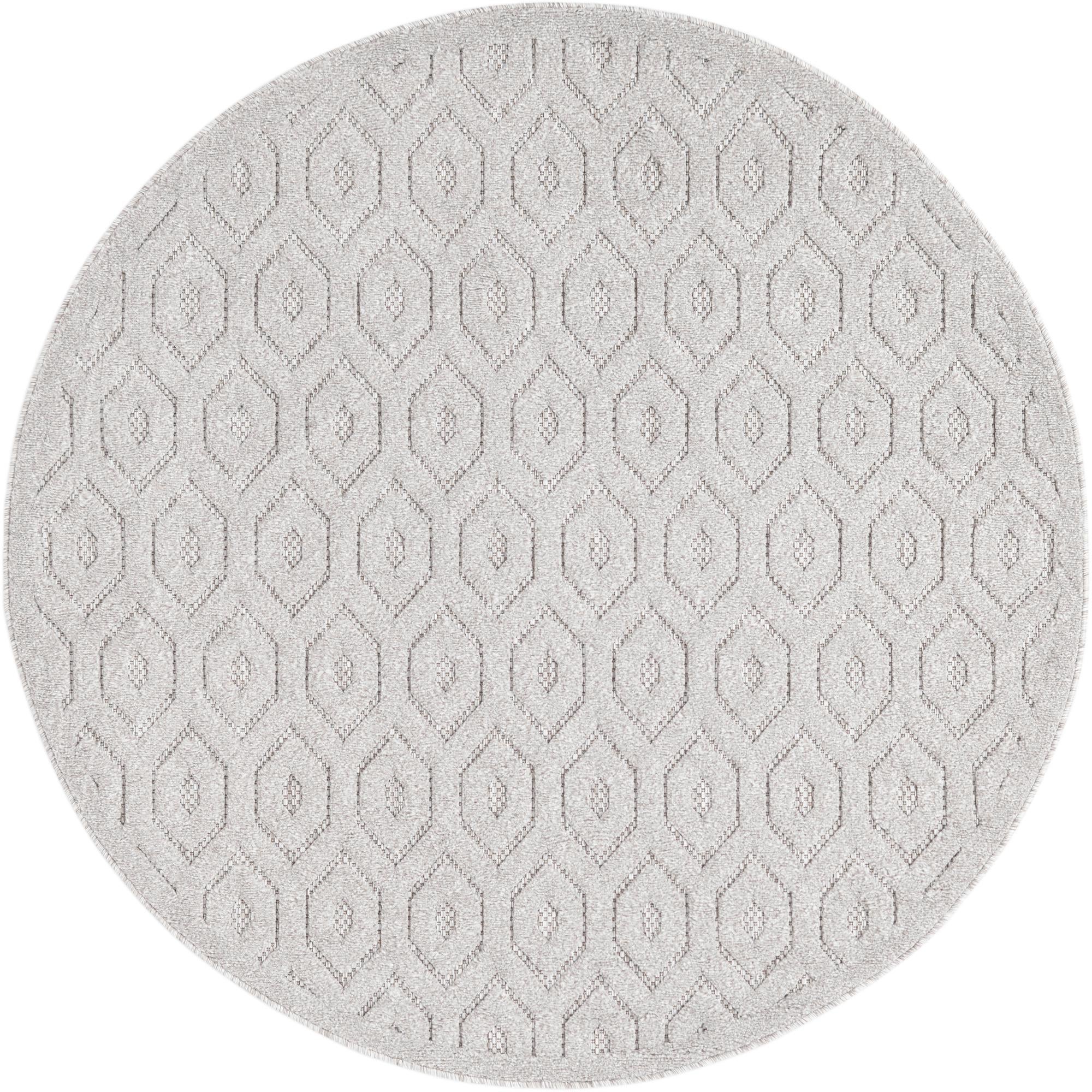 5' 3 x 5' 3 Easy-Clean Trellis Textured Indoor / Outdoor Round Rug
