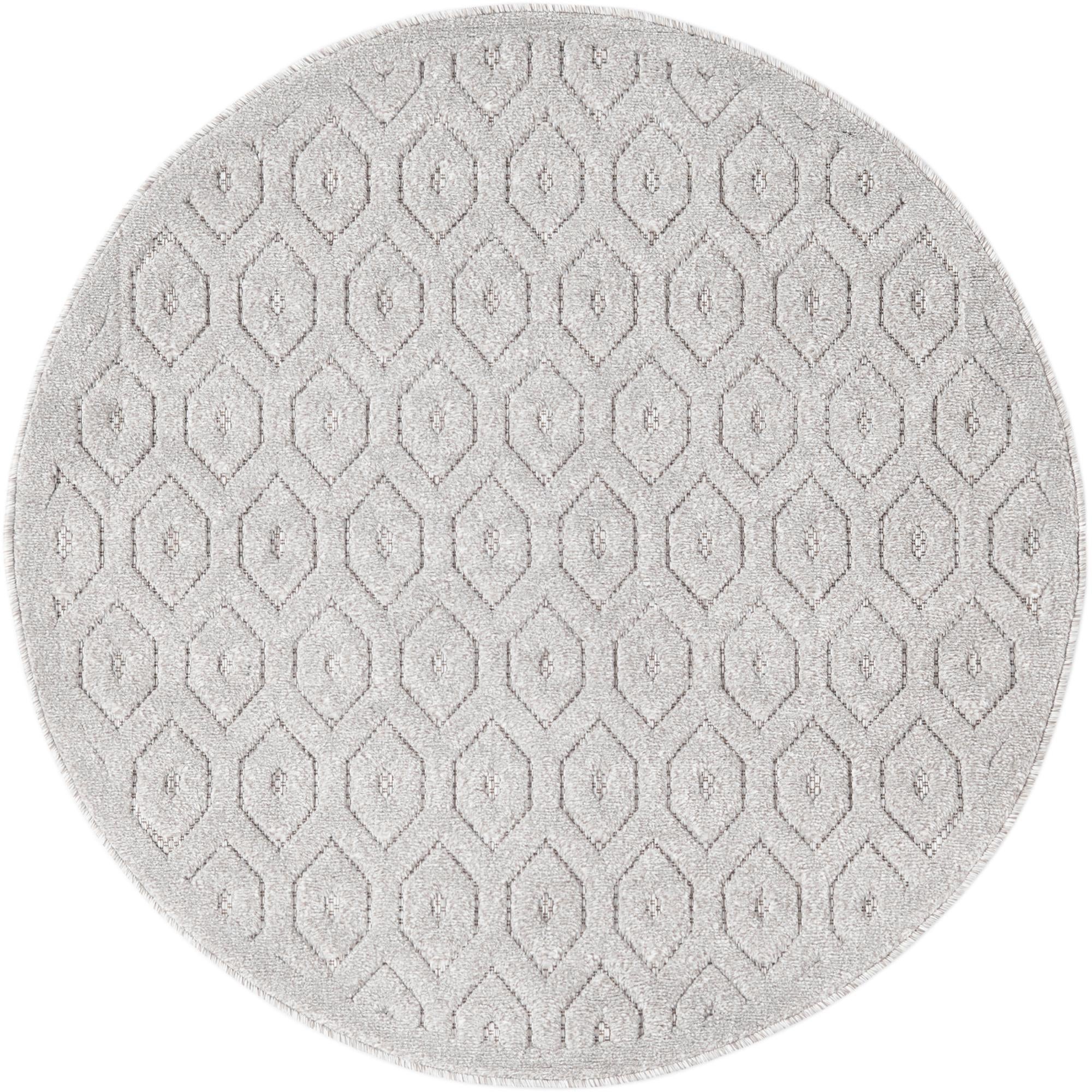 4' x 4' Easy-Clean Trellis Textured Indoor / Outdoor Round Rug