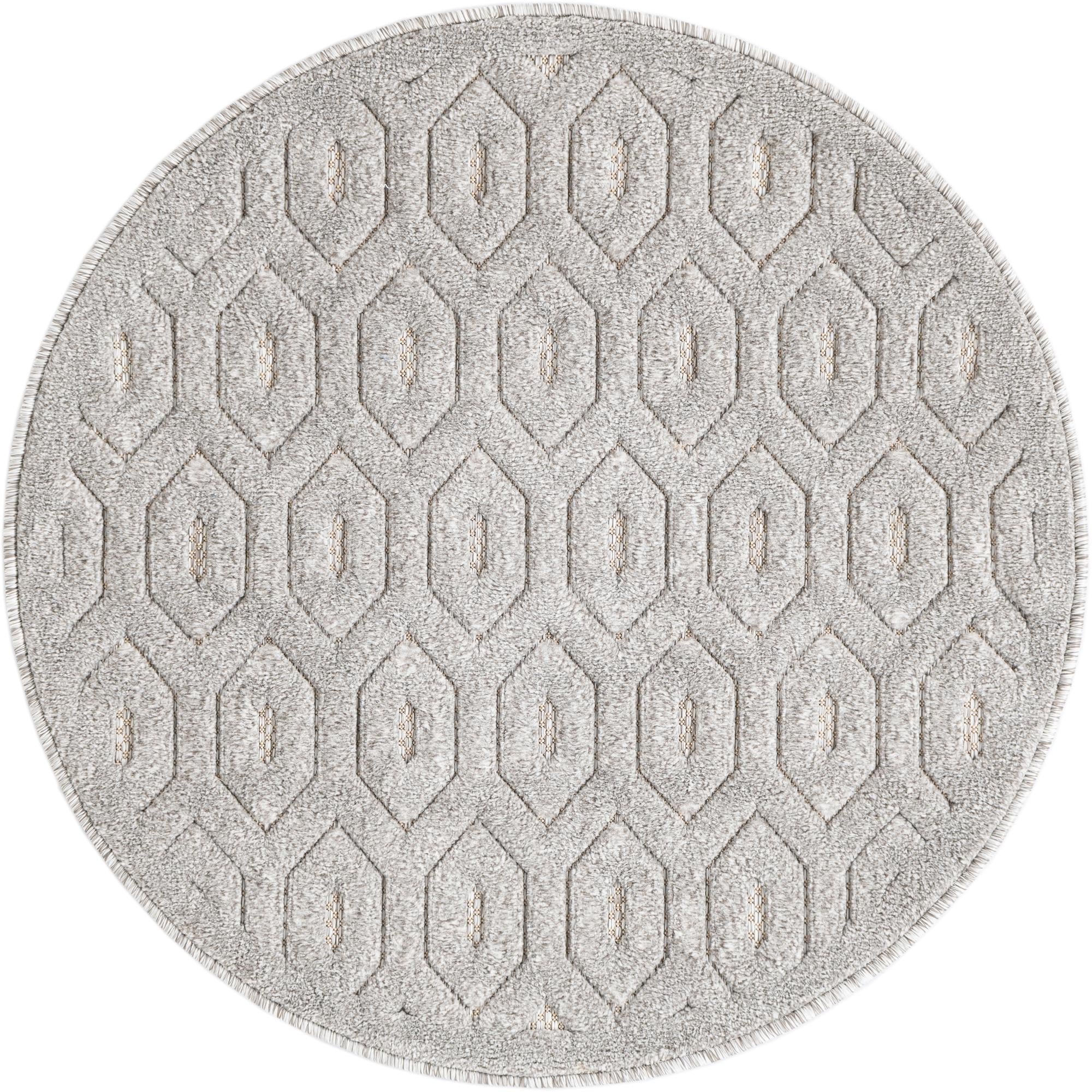 3' x 3' Easy-Clean Trellis Textured Indoor / Outdoor Round Rug
