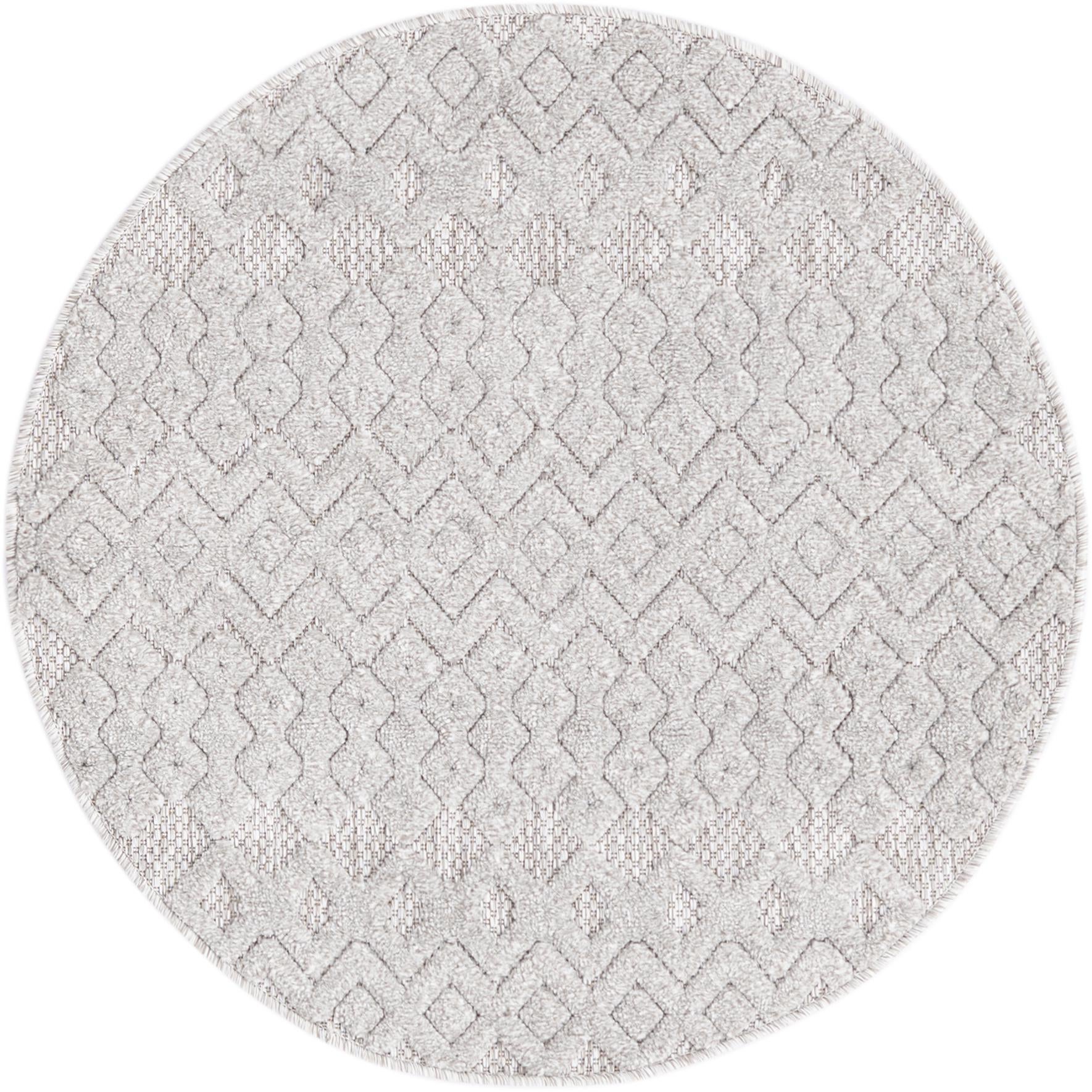 3' x 3' Easy-Clean Trellis Textured Indoor / Outdoor Round Rug