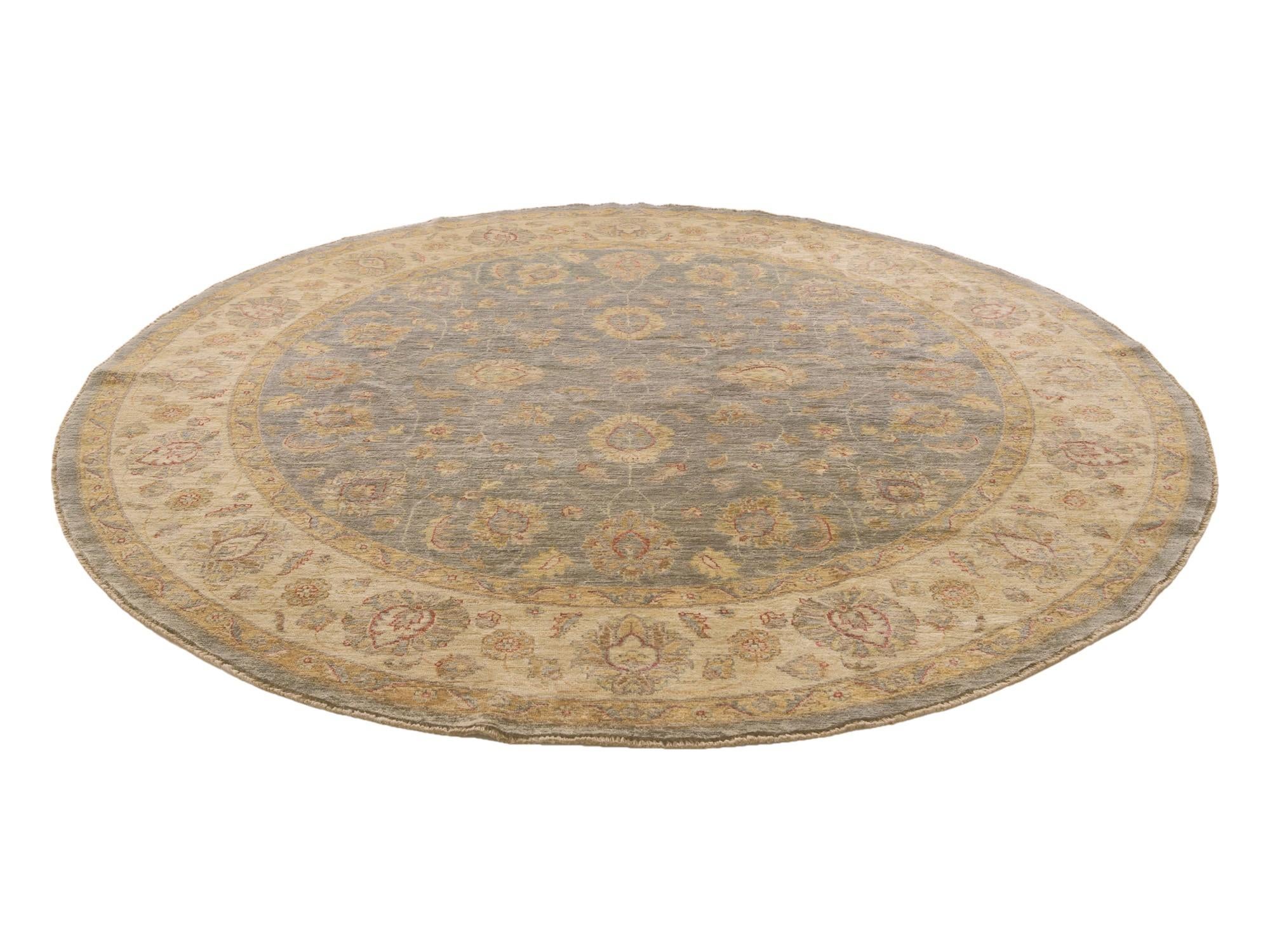 8' 1 x 8' 2 Hand Knotted Pershawar Ziegler Round Rug
