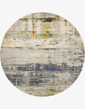 Gray Washable Theia Round Rug