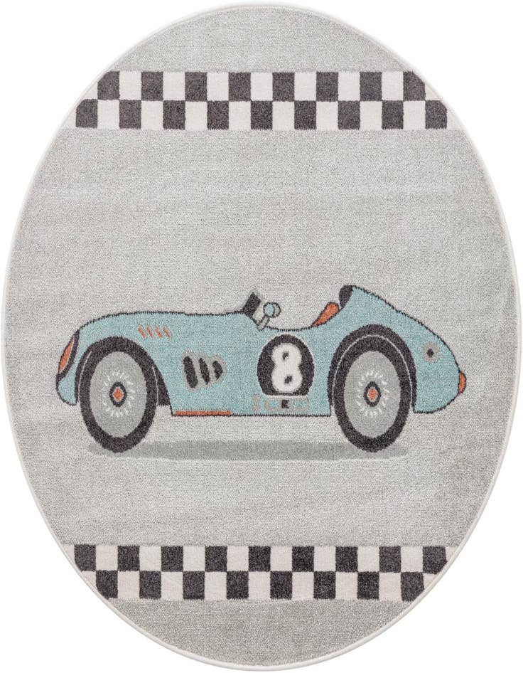 Detail image of 5' 3 x 5' 3 Racecar Whimsy Kids Round Rug
