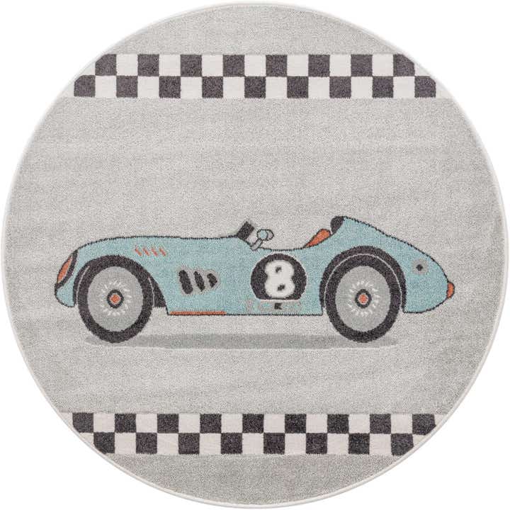 5' 3 x 5' 3 Racecar Whimsy Kids Round Rug
