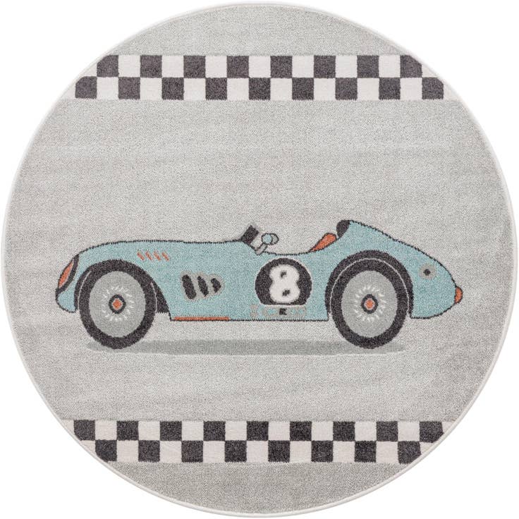 Detail image of 5' 3 x 5' 3 Racecar Whimsy Kids Round Rug